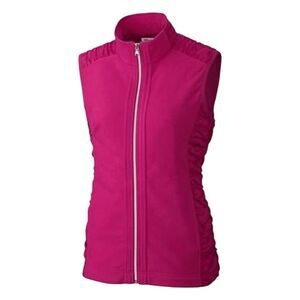 Cutter & Buck Fleece Vest Jacket Hot Pink Knit Ruched Sides Sleeveless Zip Front